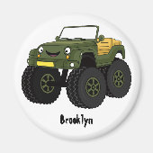 Groene monstertruck cartoon illustratie magneet (Voorkant)