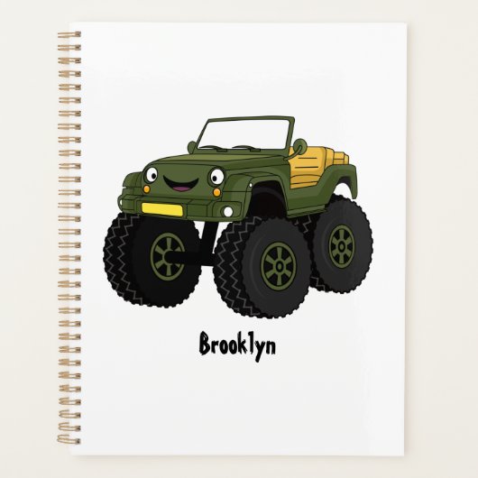 Groene monstertruck cartoon illustratie planner (Voorkant)