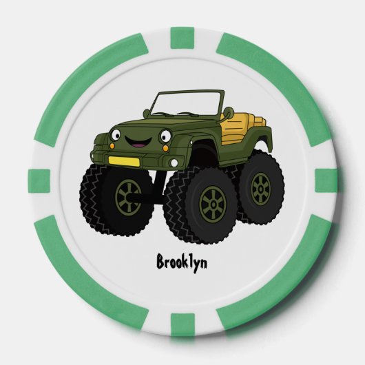 Groene monstertruck cartoon illustratie poker chips (Voorkant)
