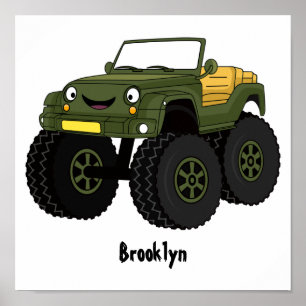 Groene monstertruck cartoon illustratie poster