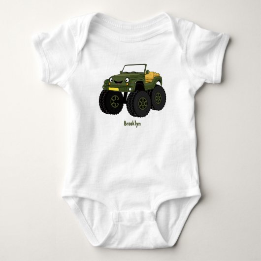 Groene monstertruck cartoon illustratie romper (Voorkant)