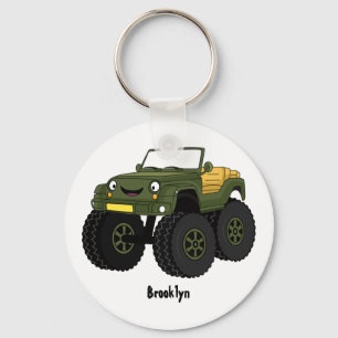 Groene monstertruck cartoon illustratie sleutelhanger