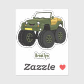 Groene monstertruck cartoon illustratie sticker (Vel)