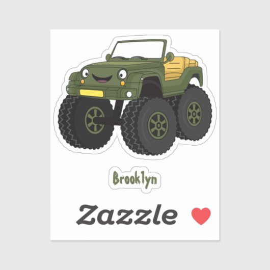 Groene monstertruck cartoon illustratie sticker (Vel)
