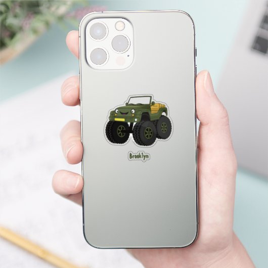 Groene monstertruck cartoon illustratie sticker (Telefoon)
