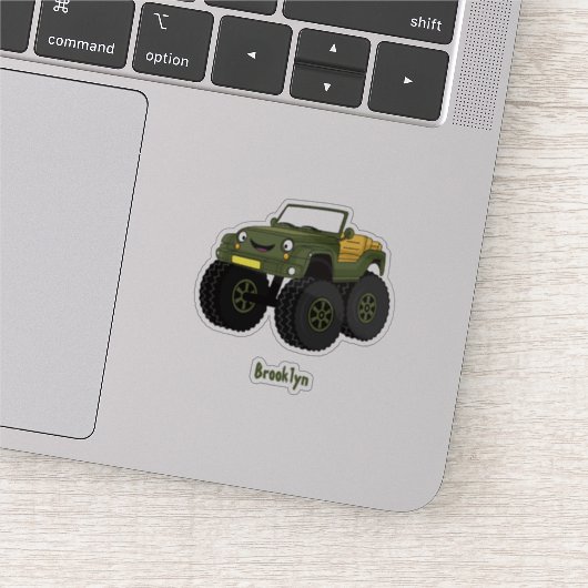 Groene monstertruck cartoon illustratie sticker (Detail)