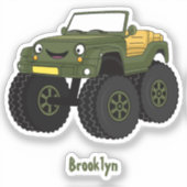 Groene monstertruck cartoon illustratie sticker (Voorkant)