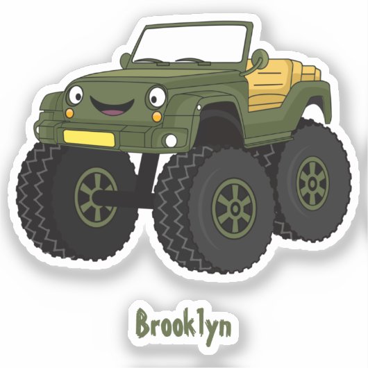 Groene monstertruck cartoon illustratie sticker (Voorkant)