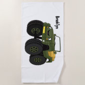 Groene monstertruck cartoon illustratie strandlaken (Voorkant)
