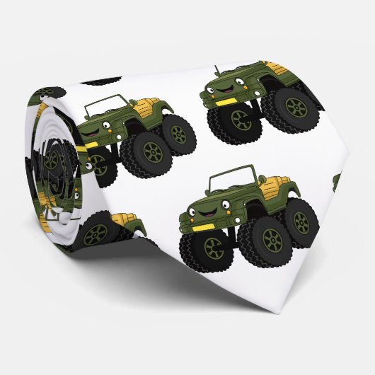 Groene monstertruck cartoon illustratie stropdas (Opgerold)