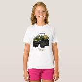 Groene monstertruck cartoon illustratie t-shirt (Voorkant volledig)