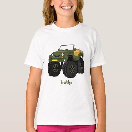 Groene monstertruck cartoon illustratie t-shirt (Voorkant)