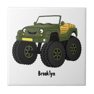 Groene monstertruck cartoon illustratie tegeltje