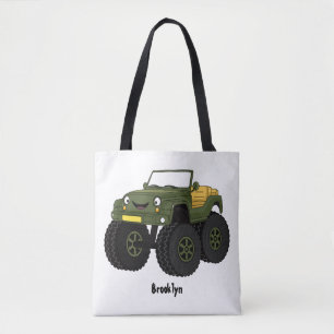 Groene monstertruck cartoon illustratie tote bag