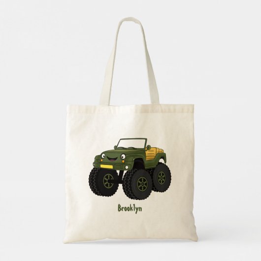 Groene monstertruck cartoon illustratie tote bag (Achterkant)