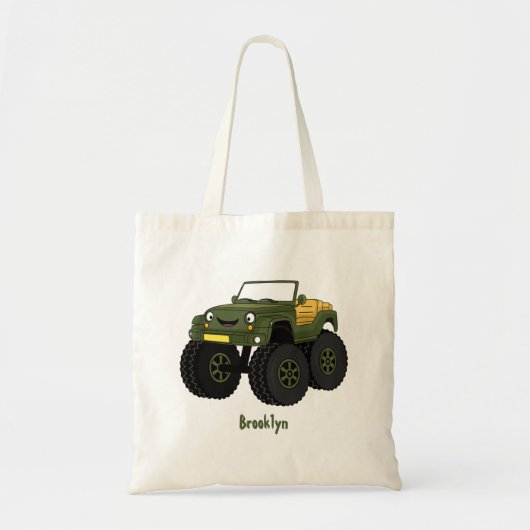 Groene monstertruck cartoon illustratie tote bag (Voorkant)