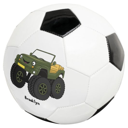 Groene monstertruck cartoon illustratie voetbal (Drie kwart)