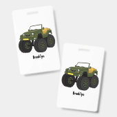 Groene monstertruck cartoonillustratie badge (Voor- en achterkant)