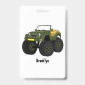 Groene monstertruck cartoonillustratie badge (Achterkant)