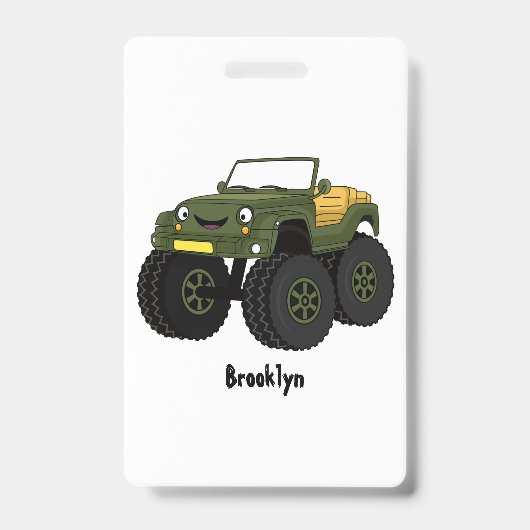 Groene monstertruck cartoonillustratie badge (Voorzijde)