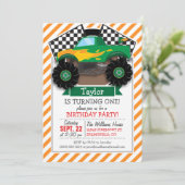 Groene monstertruck, geruite vlag; Oranje streep Kaart (Staand voorkant)