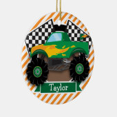 Groene monstertruck, geruite vlag; Oranje streep Keramisch Ornament (Rechts)