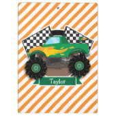 Groene monstertruck, geruite vlag; Oranje streep Klembord (Achterkant)