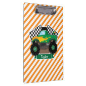 Groene monstertruck, geruite vlag; Oranje streep Klembord (Rechts)