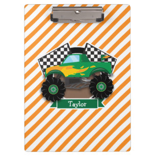 Groene monstertruck, geruite vlag; Oranje streep Klembord