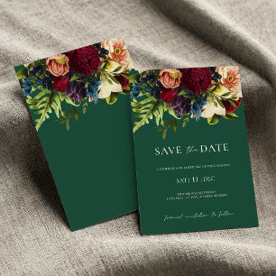 Groene Moody Bloemen Bourgondië Bruiloft Save the Kaart