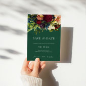 Groene Moody Bloemen Bourgondië Bruiloft Save the  Kaart