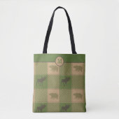 Groene Moose Beer Pattern Monogram Tote Bag (Voorkant)