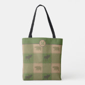 Groene Moose Beer Pattern Monogram Tote Bag (Achterkant)
