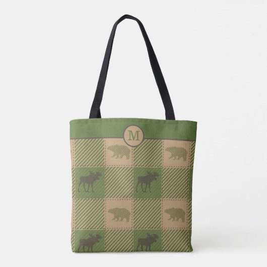 Groene Moose Beer Pattern Monogram Tote Bag (Achterkant)