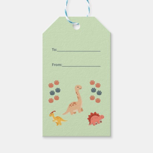 Groene Moppertige Dinosaurus Verjaardag Cadeaubijs Cadeaulabel (Voorkant)