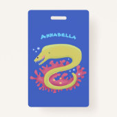 Groene moray paling grappige cartoon illustratie badge (Achterkant)