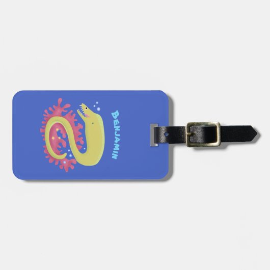 Groene moray paling grappige cartoon illustratie bagagelabel (Voorkant horizontaal)