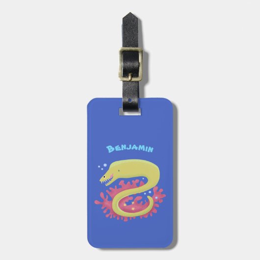 Groene moray paling grappige cartoon illustratie bagagelabel (Voorkant verticaal)