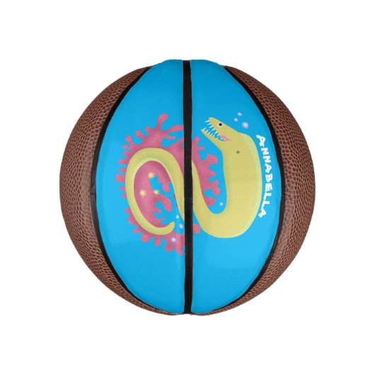 Groene moray paling grappige cartoon illustratie basketbal (Verticaal)