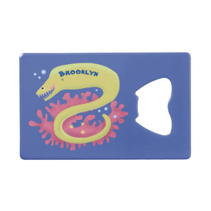 Groene moray paling grappige cartoon illustratie creditkaart flessenopener