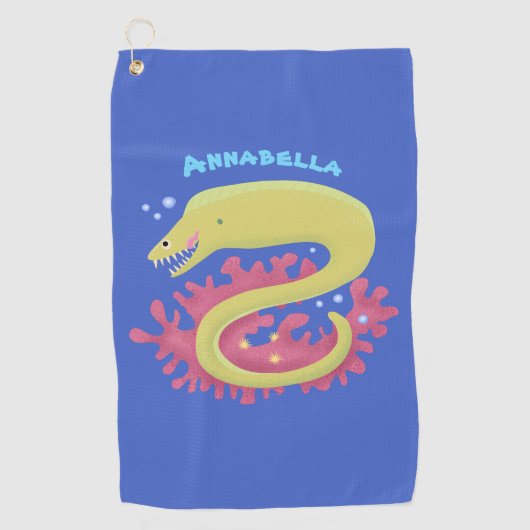 Groene moray paling grappige cartoon illustratie golfhanddoek (Voorkant)