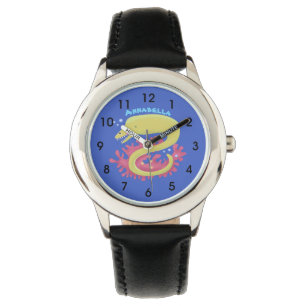 Groene moray paling grappige cartoon illustratie horloge