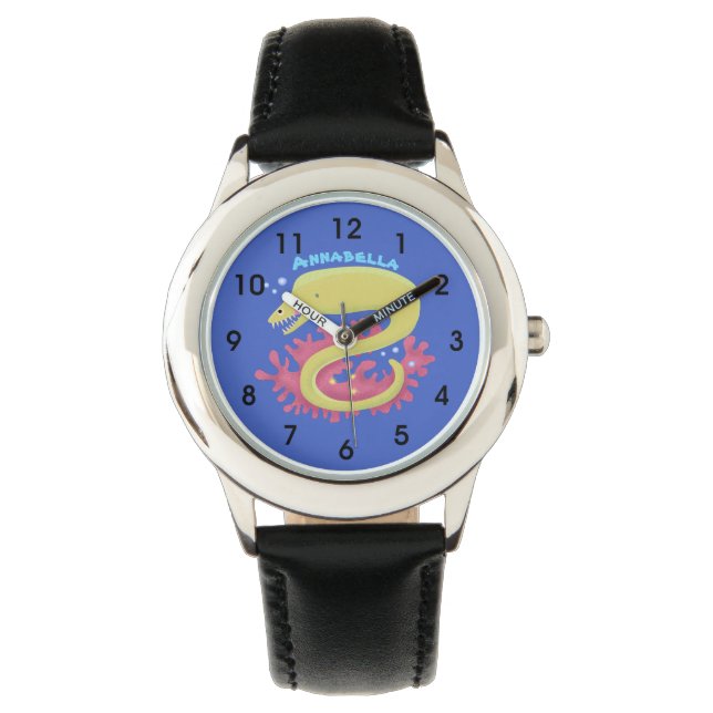 Groene moray paling grappige cartoon illustratie horloge (Voorkant)