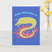 Groene moray paling grappige cartoon illustratie kaart (Gele Bloem)