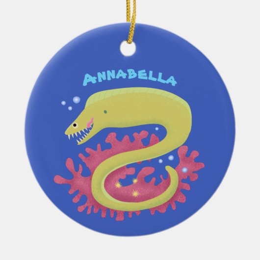 Groene moray paling grappige cartoon illustratie keramisch ornament (Voorkant)