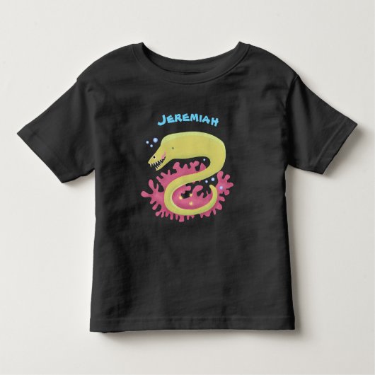 Groene moray paling grappige cartoon illustratie kinder shirts (Voorkant)