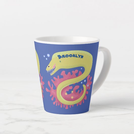 Groene moray paling grappige cartoon illustratie latte mok (Rechterhoek)