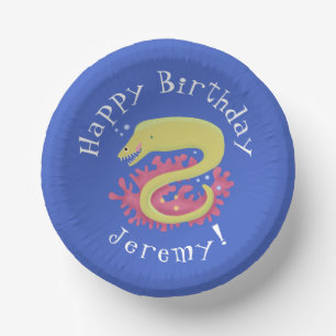 Groene moray paling grappige cartoon illustratie papieren kommen