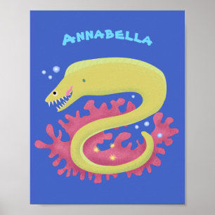 Groene moray paling grappige cartoon illustratie poster