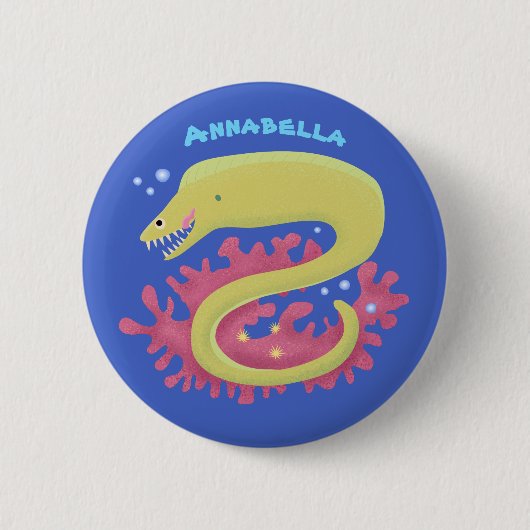 Groene moray paling grappige cartoon illustratie ronde button 5,7 cm (Voorkant)